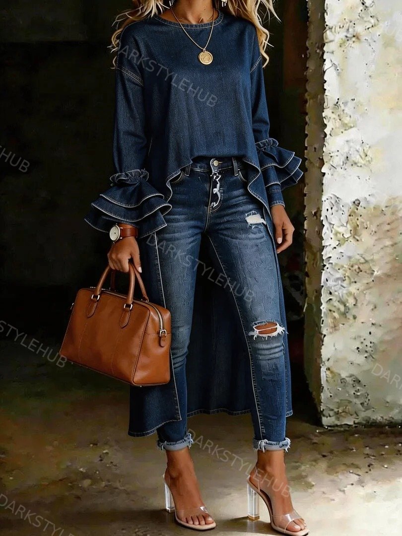 Women's Casual Solid Color Cotton Denim Shirt